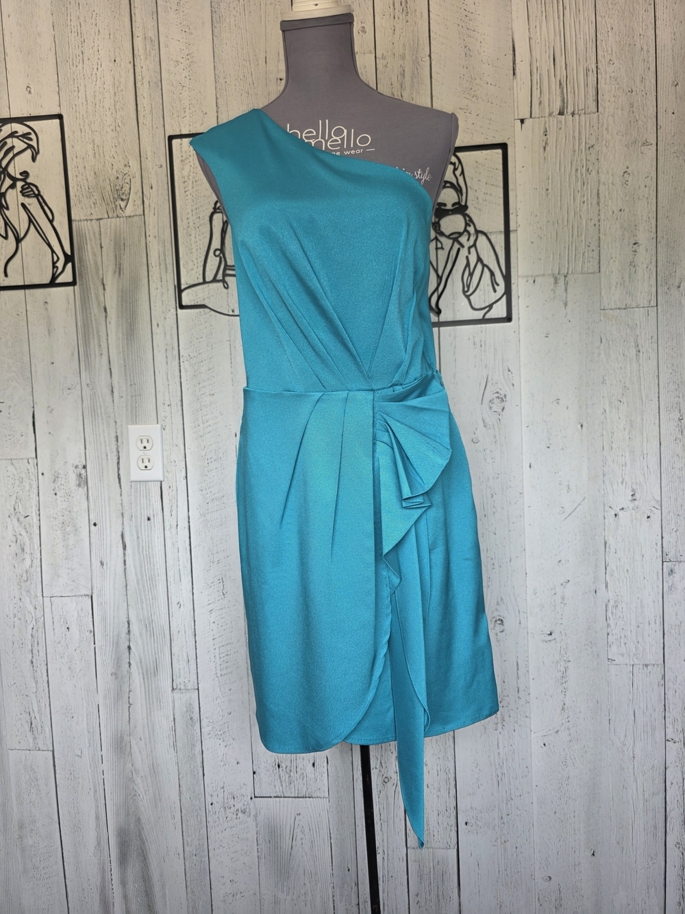 NWT BCBGeneration Teal One-Shoulder Ruffle Dress – Size 12